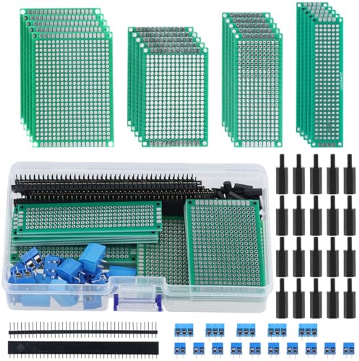 Prototype Printplaatset - Dubbelzijdige PCB met Schroefklemmen en Pin-Headers - 75 Stuks