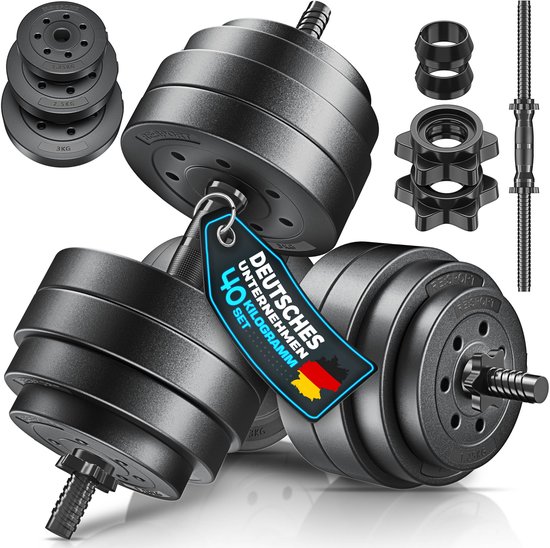 RE:SPORT Halterset van 2 verstelbaar 15/20/30/40 kg | Korte halters met gewichten & 4 stersluitingen | Fitness halterset voor spieropbouw, workout & thuis trainen