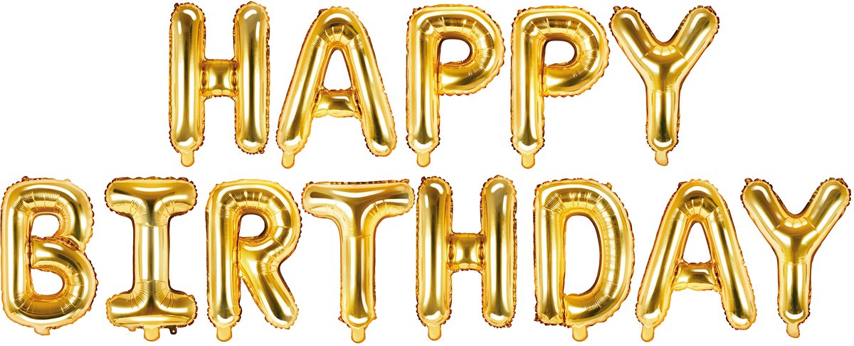PARTYDECO - Gouden Happy Birthday aluminium letterballonnen 35 cm als slinger