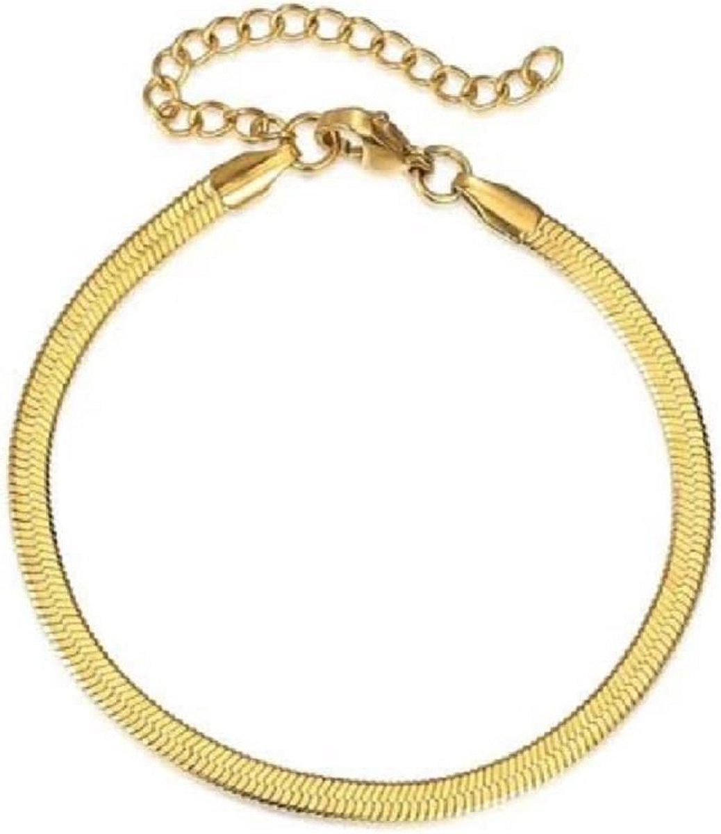 Platte Slangenketting Armband Roestvrij Staal Goud Verguld Dames