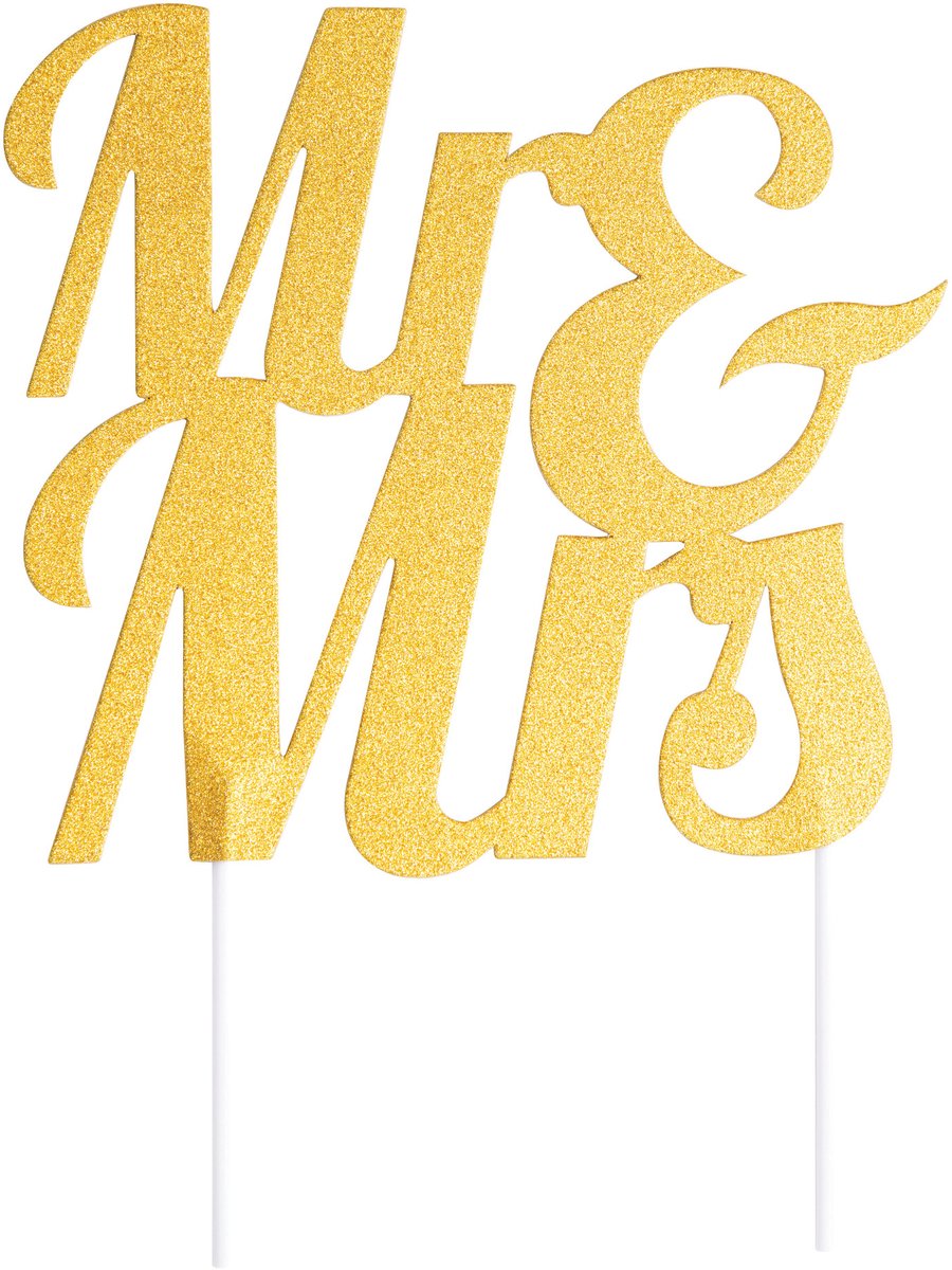 CREATIVE PARTY - Taarttopper van kunststof Mr + Mrs goud glitter 18 x 23 cm voor bruiloft