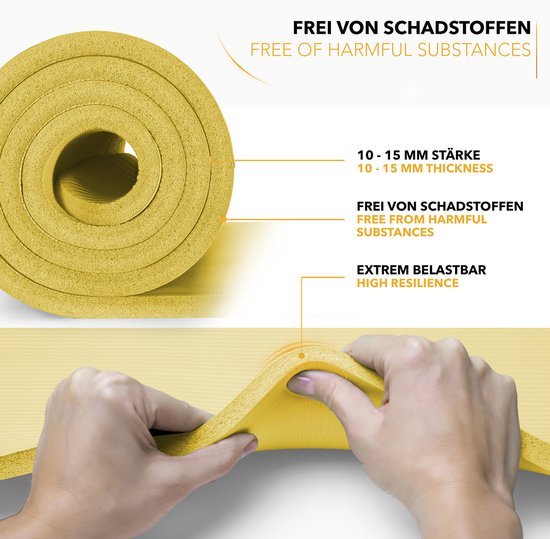 Yoga mat geel 1 cm dik, fitnessmat, pilates, aerobics van Liontek — afbeelding 2