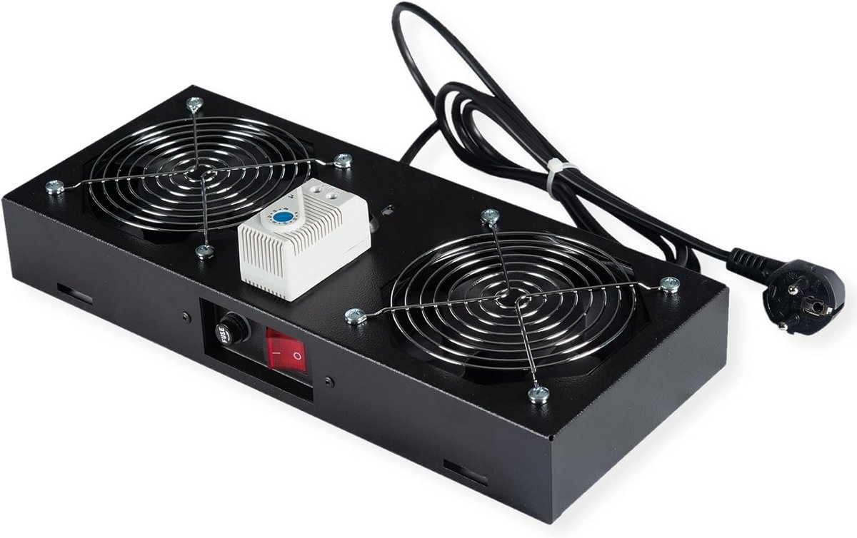 Ventilatorunit met 2 ventilatoren voor 19 inch wandkast, inclusief thermostaat