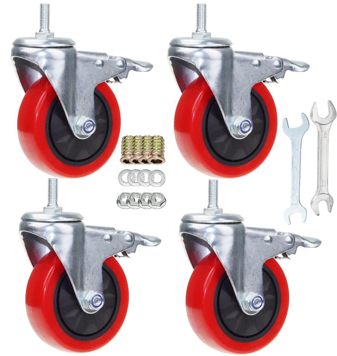 Robuuste Zwenkwielen met Schroefdraadschacht M10, Universele Montage voor Meubels en Werktafels (4 inch)