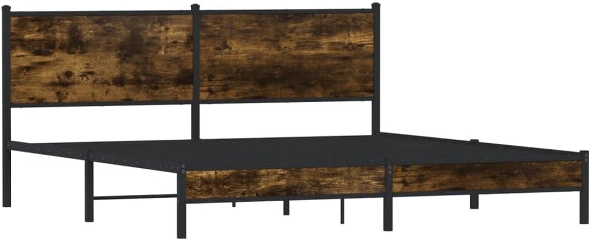 Tweepersoons Bedframe met Hoofdbord Metaal en Eikenkleurige Afwerking 160x200 cm