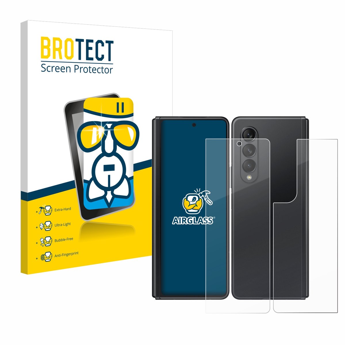 Screenprotector voor Samsung Galaxy Z Fold 3 5G (Voor+Achter) Beschermglas transparant