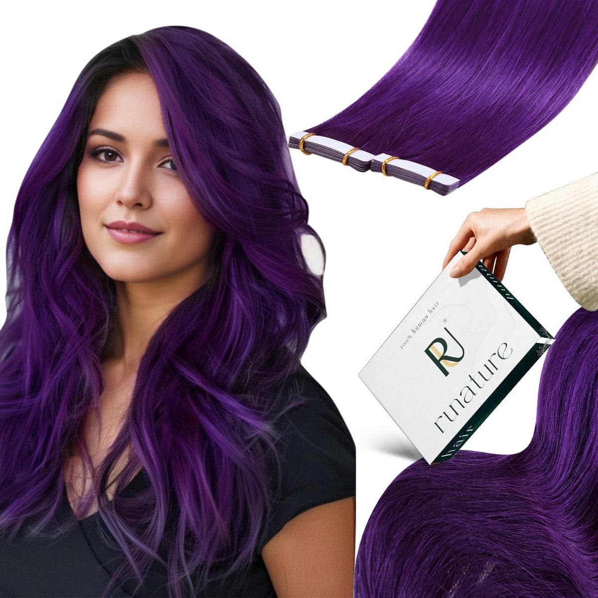 Haarverlenging Paars 35cm Tape Extensions Echt Menselijk Haar