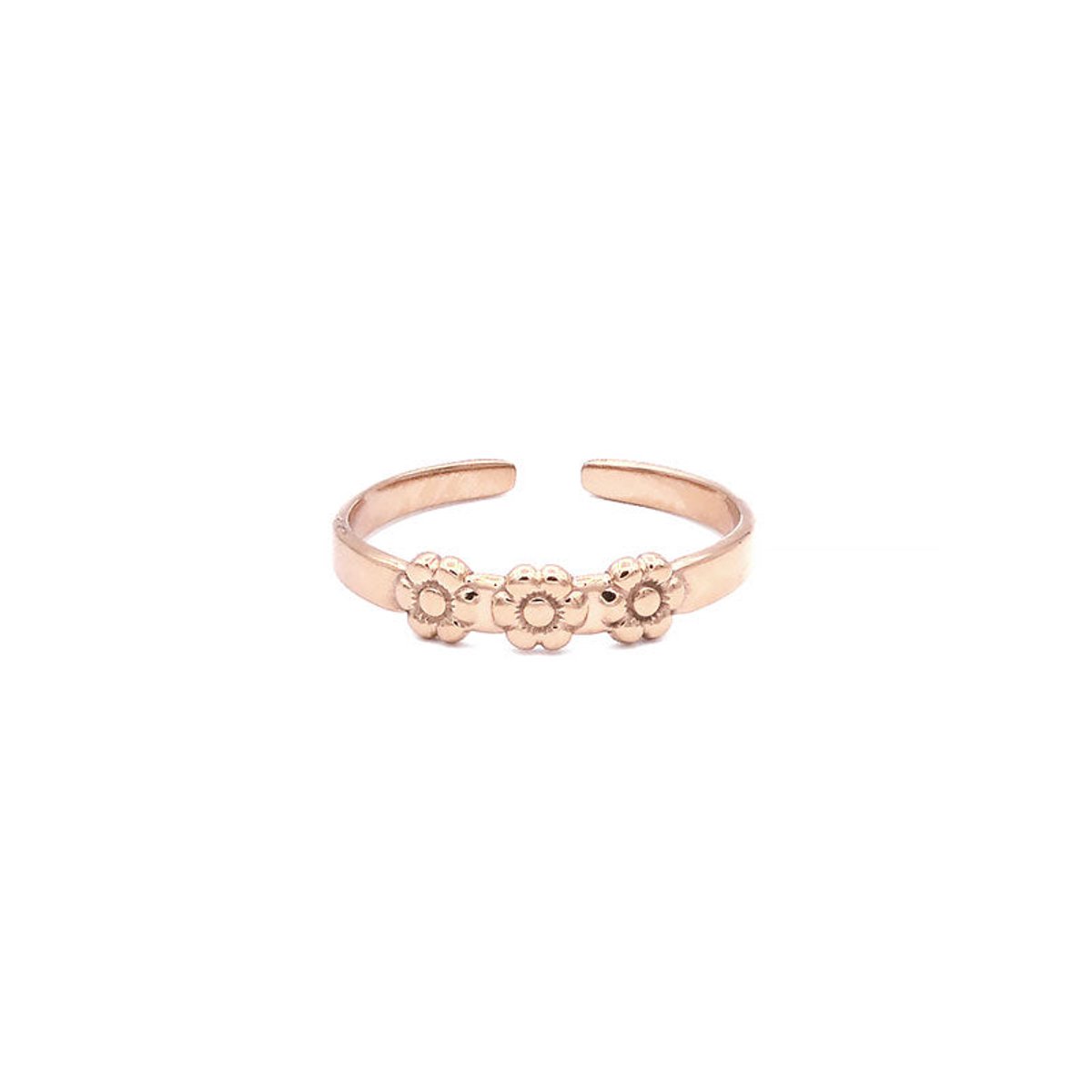 Mint15 Verstelbare ring kleine bloemetjes 'Little Daisies' - Roségoudkleur RVS/Stainless Steel