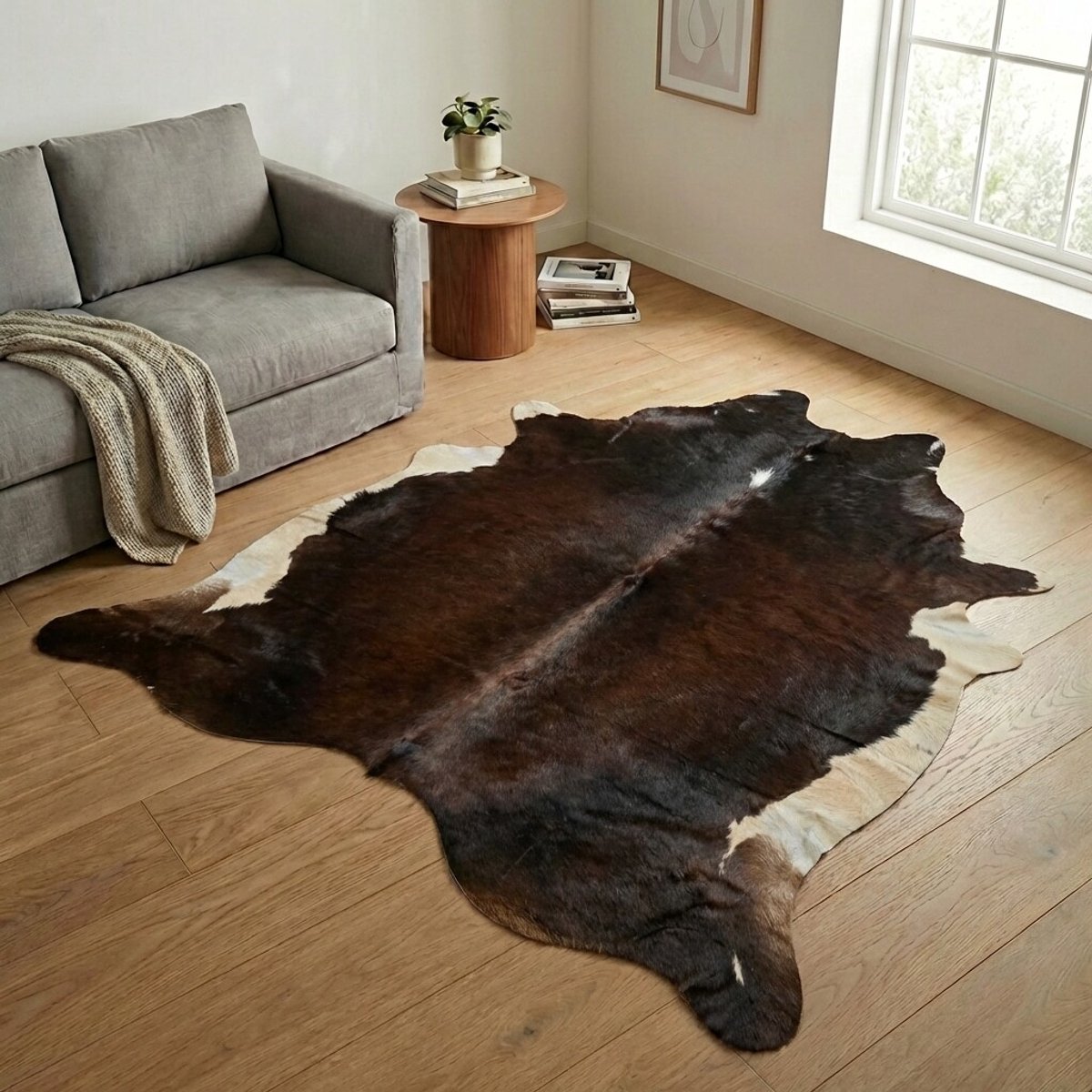 Koeienhuid Vloerkleed XL (Groot) - Driekleur - 235 x 218 cm - Koeienkleed / Koeienvel / Dierenvel / Dierenhuid / Koehuid Tapijt