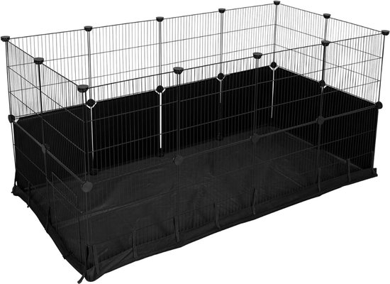 MIRA®Konijnenhok Binnen - Konijnenhok Met 2 Etages - Konijnenren - Zwart - 144cm x 72cm x 72cm