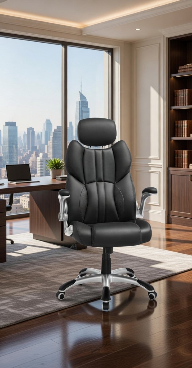 Ergonomische bureaustoel Casa Serena - Verstelbare gamingstoel met rugleuning, kantelfunctie, in hoogte verstelbare armleuningen en universele wielen - Zwarte bureaustoel van PU-leer - Comfort voor...