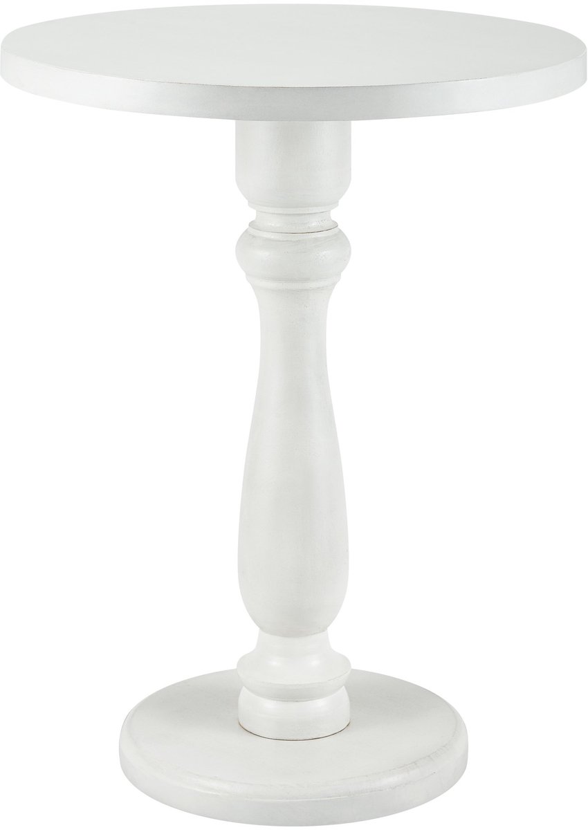 CLP Adamsville Bijzettafel - rond - hout - 50 cm diameter - voor woonkamer en eetkamer - Mindihout met tafelblad - antiek/wit