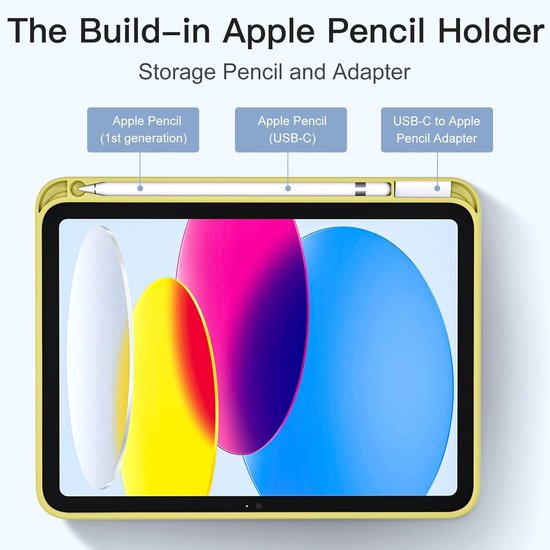 Casemania Stylus en Hoes Geschikt voor Apple iPad 2025 (A16) - Geel - Universeel Stylus Pen - Smart Cover met Pencil Slot Uitsparing — afbeelding 3
