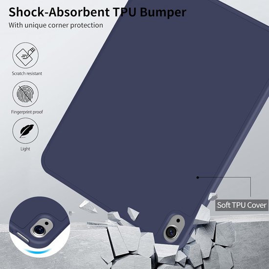Casemania Stylus en Hoes Geschikt voor Apple iPad 2025 (A16) - Donker Blauw - Universeel Stylus Pen - Smart Cover met Pencil Slot Uitsparing van Merkloos — afbeelding 5
