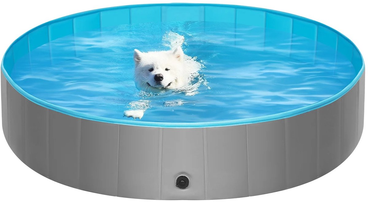 LabelOne Hondenzwembad - Hondenbad - Bad voor honden - 140 x 30 cm - opvouwbaar - antislip - leegloopventiel - blauw/grijs