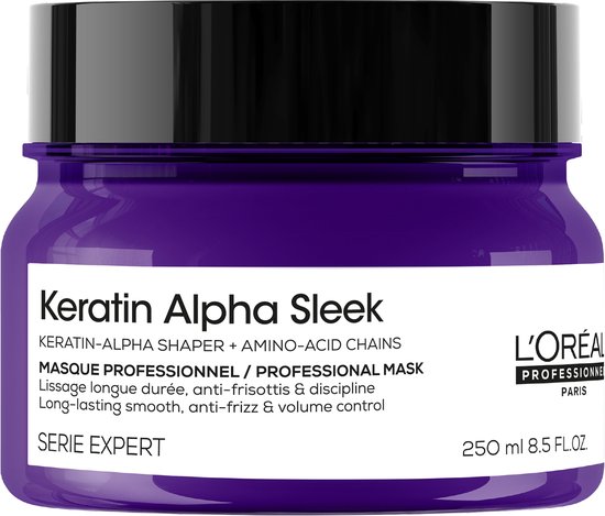 L'Oréal Professionnel Keratin Alpha Sleek Masque - Hydratation et brillance - Contrôle longue durée des frisottis et du volume - 250 ml