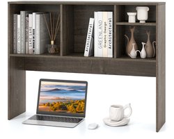 Bladopslag Boekenrek met 4 Vakken en Open Achtervak Tafelrek Opbergorganizer voor Studentenkamer Bureau-Grijs