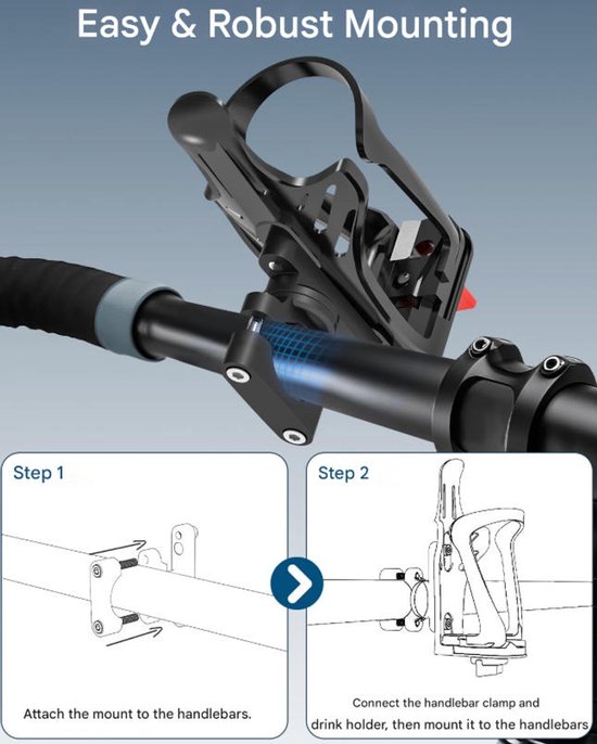 Bidonhouder fiets - Flessenhouder - Verstelbare maat - Twee installatiemethoden - Bidonhouder voor frames en sturen van 22-32 mm - Voor motorfietsen, scooters, racefietsen en mountainbikes - Zwart — afbeelding 3
