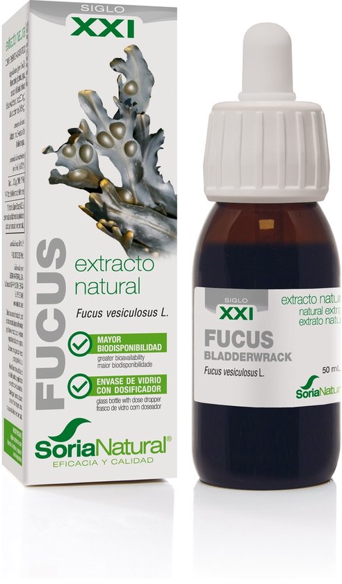 Doos en flesje met Fucus Bladderwrack extract, 'Siglo XXI', met afbeelding van zeewier.