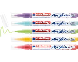 edding 5300 acrylmarker fijn 5 stuks regenboog – ronde punt 1-2 mm – opaque acrylverf – permanent & lichtecht