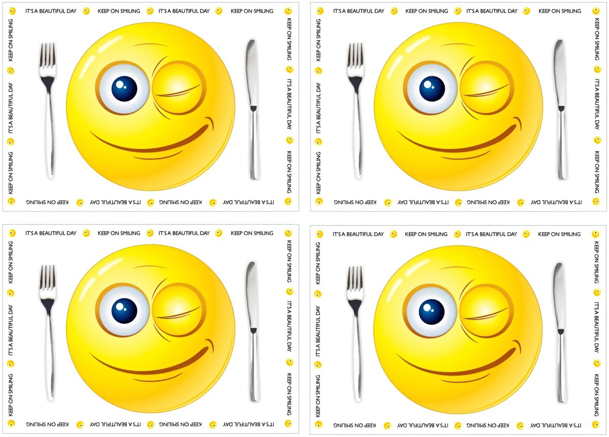 Placemat Smiley - 30x stuks - 42 x 30 cm - 90g - smile - emoticon - papier