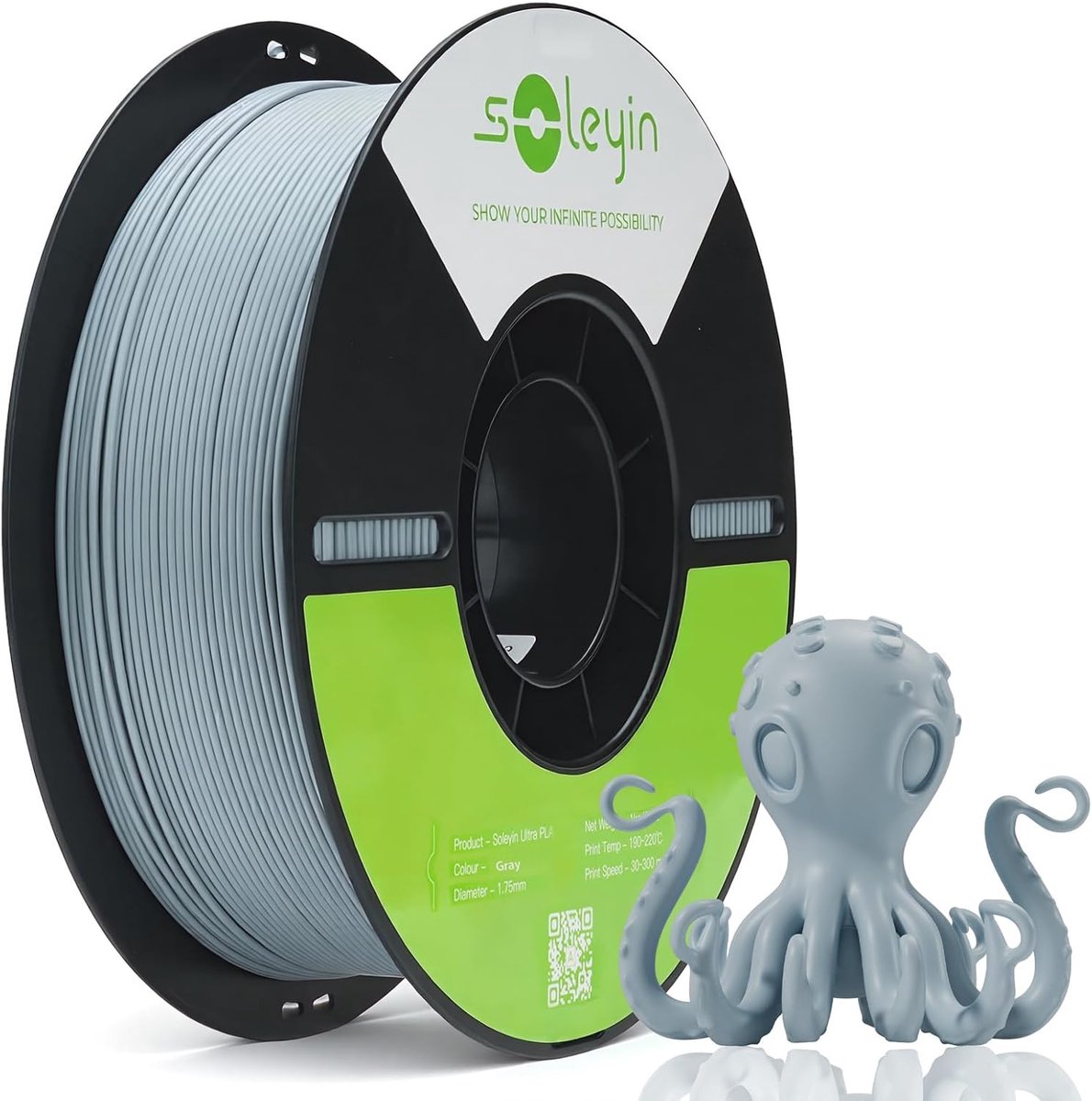 PLA Filament - 3D Printer Materiaal - Snel Printen - Hoge Precisie - 175 mm 1 kg - Grijs