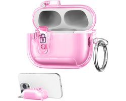 kwmobile Transparante hoofdtelefooncase voor Apple Airpods Pro 2 / Pro 1 hoes - Headphones TPU cover met standaardfunctie en veiligheidsvergrendeling - poederroze