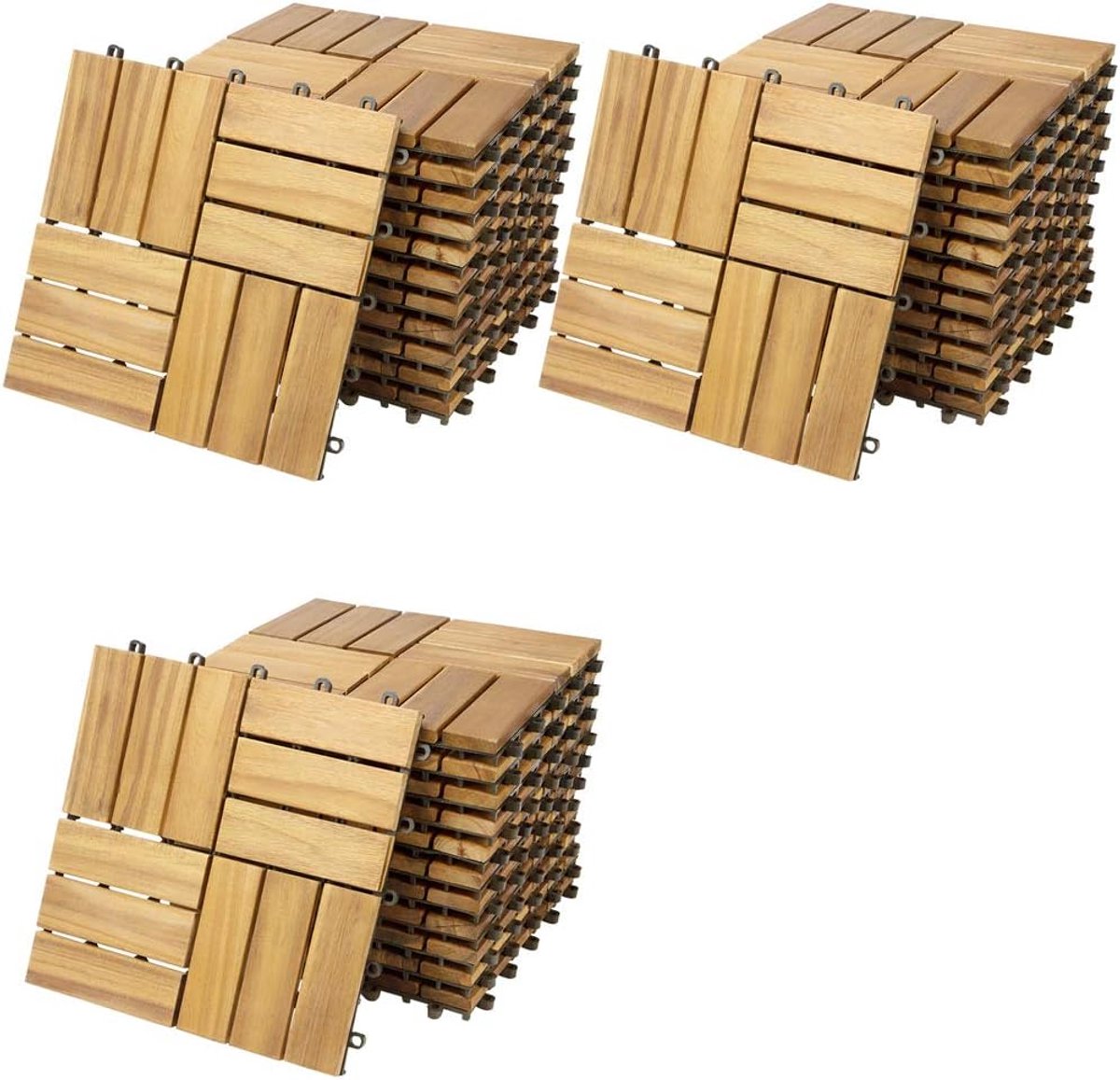 Terrastegels Hout - Acacia Mozaïek - Buiten Leven Creëren - Eenvoudig Kliksysteem - 30x30cm 3m² - Natuurlijk Hout