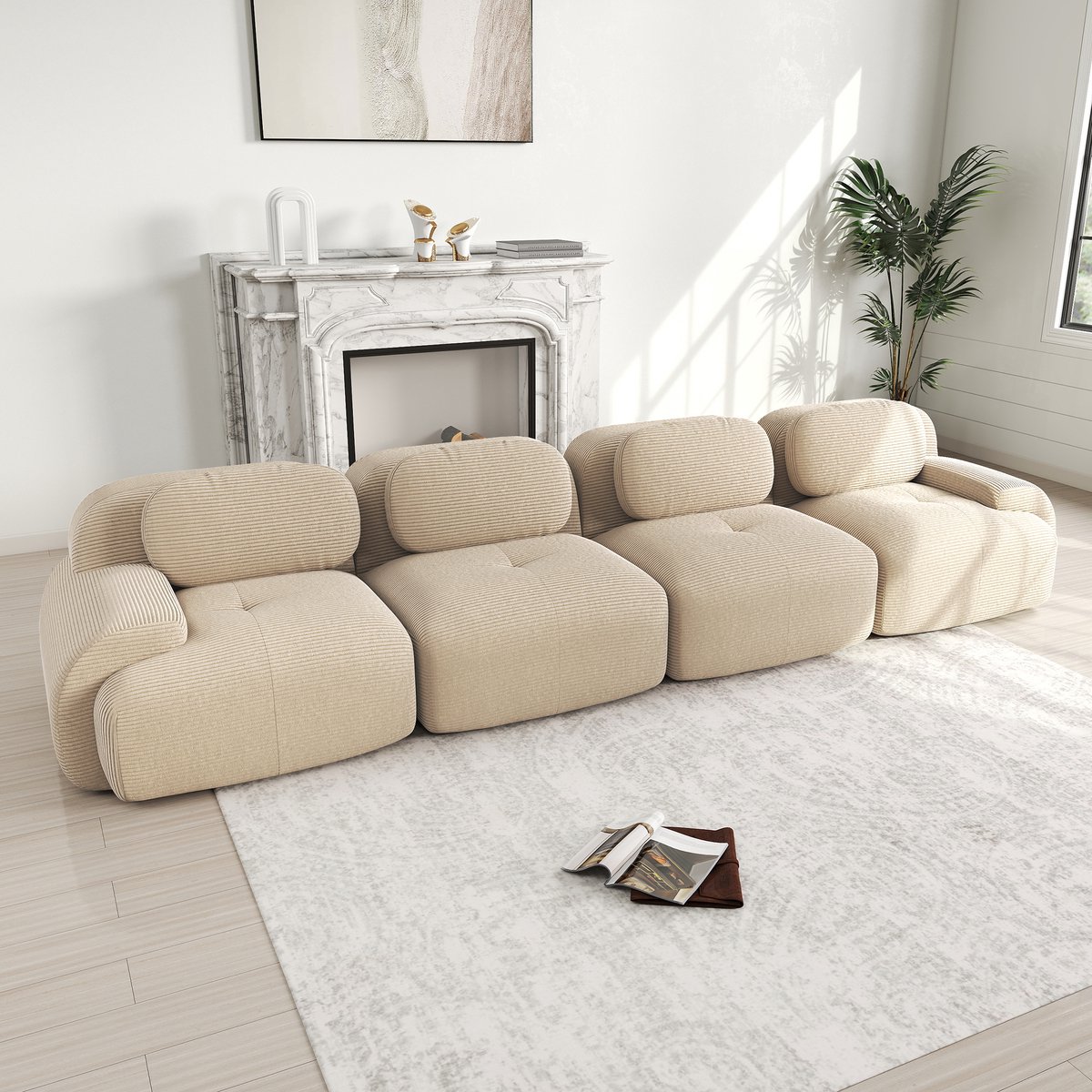 Wishdor Modulaire Hoekbank - Frameloos En 32D Schuim - Flexibele Opstelling - Cordstof - Beige