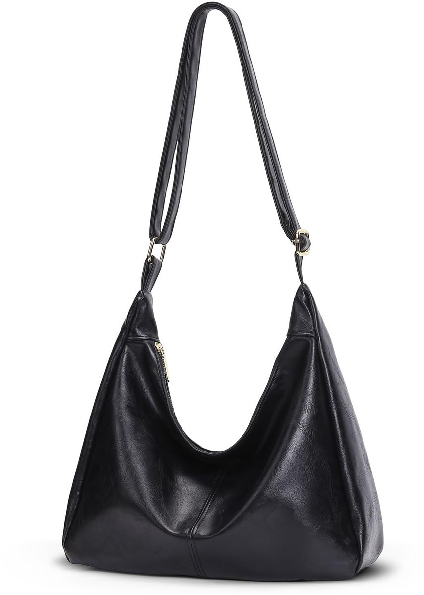Kraftverdia - Slouchy hobo - Tas dames - Leren totebag crossbody schoudertas werk handtas - Zwart
