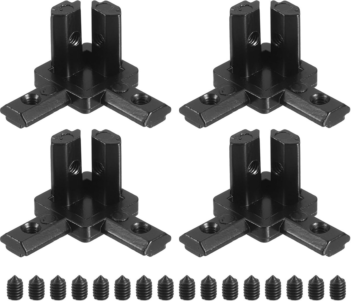 Hoekklemmen Aluminium Profiel - Verbindingsstukken L-vorm - Constructie Bouwen - 3-zijdige Verbinding - 35x35x20mm - Zwart