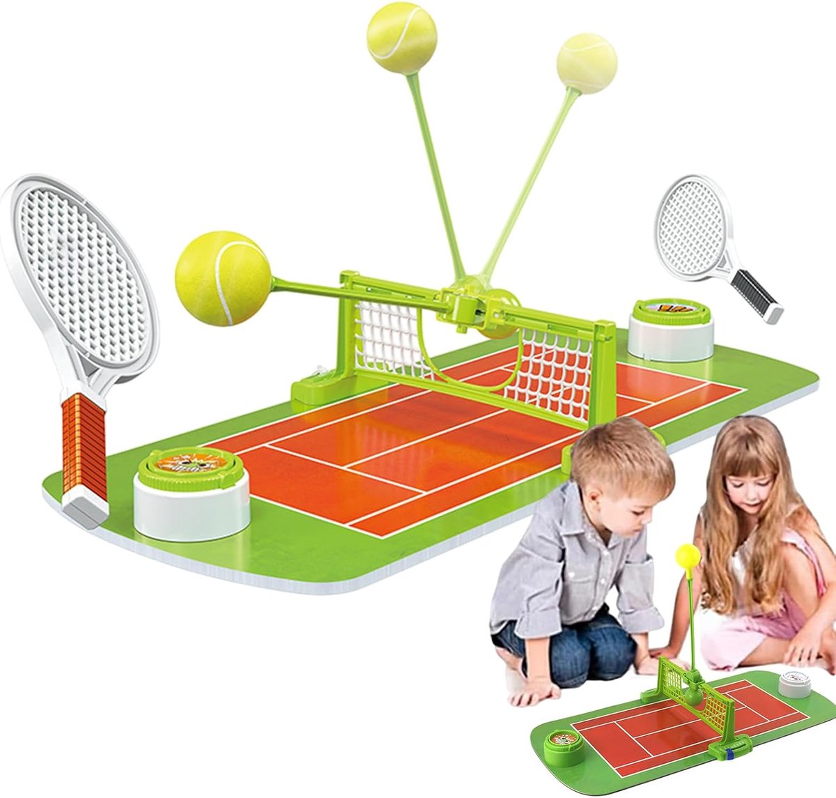 Klein Tennis Spel - Draagbaar Tafelspel - Dubbele Speler - Inclusief Rackets - 58x29cm