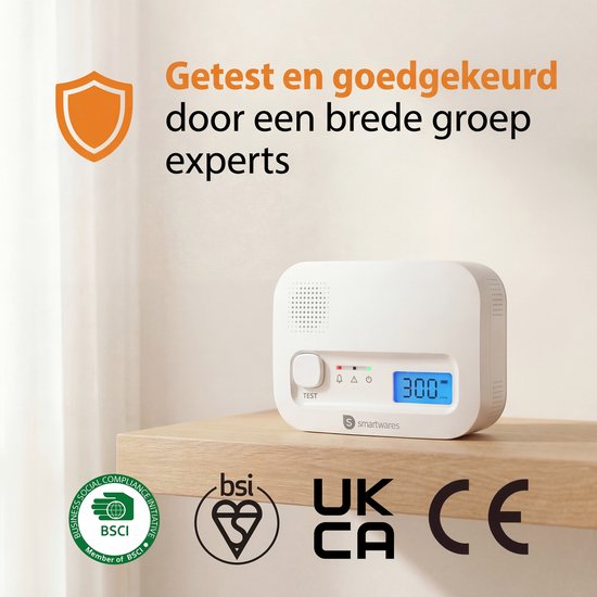 Smartwares FGA-13041 - Koolmonoxidemelder CO melder - 85 dB - Levensduur 10 jaar - BSI Gecertificeerd