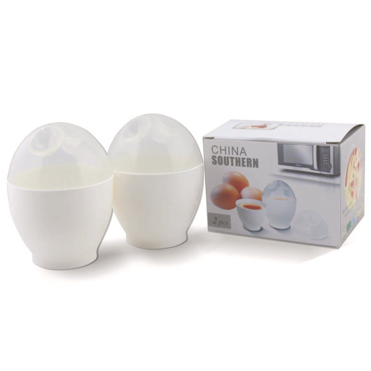 Set van 2 – Mini-eierstoomcupjes – eierkoker - Eierkokers voor de magnetron – Draagbare stoomkommetjes met antiaanbaklaag – Eenvoudig te reinigen – 9,5 × 7 × 7 cm – Wit
