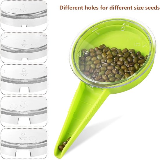2-delige set - zaaimachineset - mini-zaaimachine - Klein zaaigereedschap - Handmatige zaaimachine - set plantgereedschap - mini-zaaddispenser - met 10 etiketten - fluorescerend groen - voor het nauwkeurig zaaien van zaailingen en bollen in de tuin van Merkloos	 — afbeelding 3