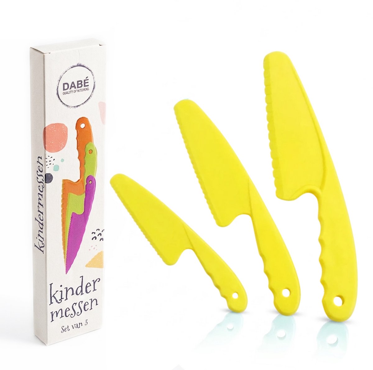 Dabé Kindermessen - Messen voor kinderen - Geel - Veiligheidsmessen- Gekleurde messenset voor kinderen - Kindermes - Kindvriendelijke messenset voor kinderen - Bestek voor kinderen - Kids kitchen knife - Kinderbestek - Plastic