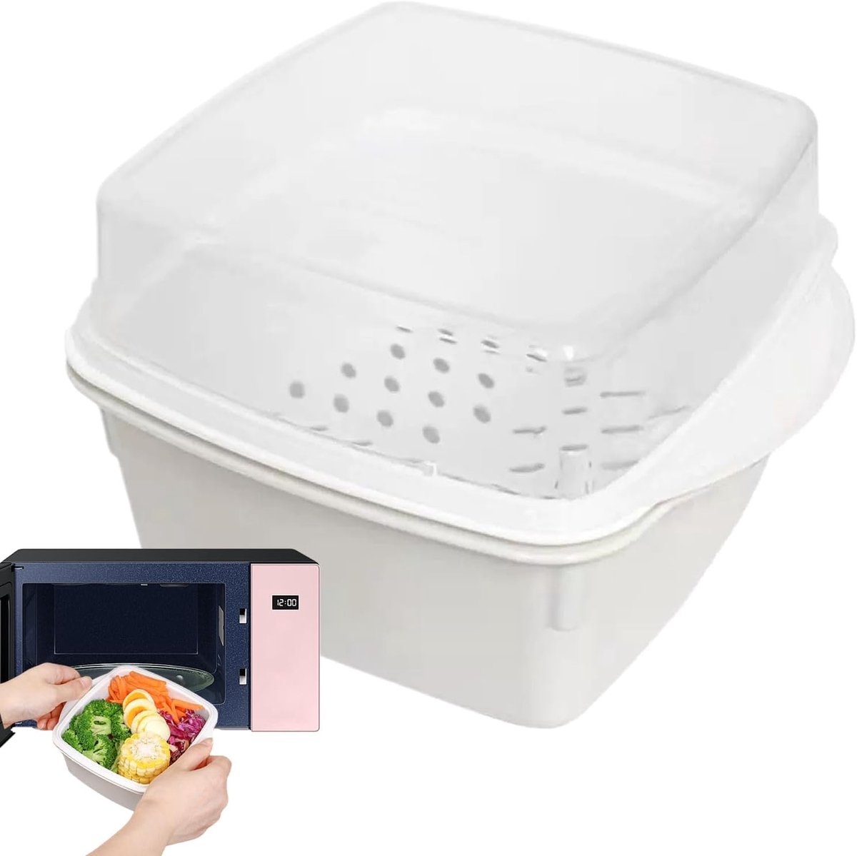 Magnetron Stoombak - Voedselcontainer Stomer - Gezond Koken - Behoud Smaak Voedingsstoffen - 16.5 x 12 x 10 cm