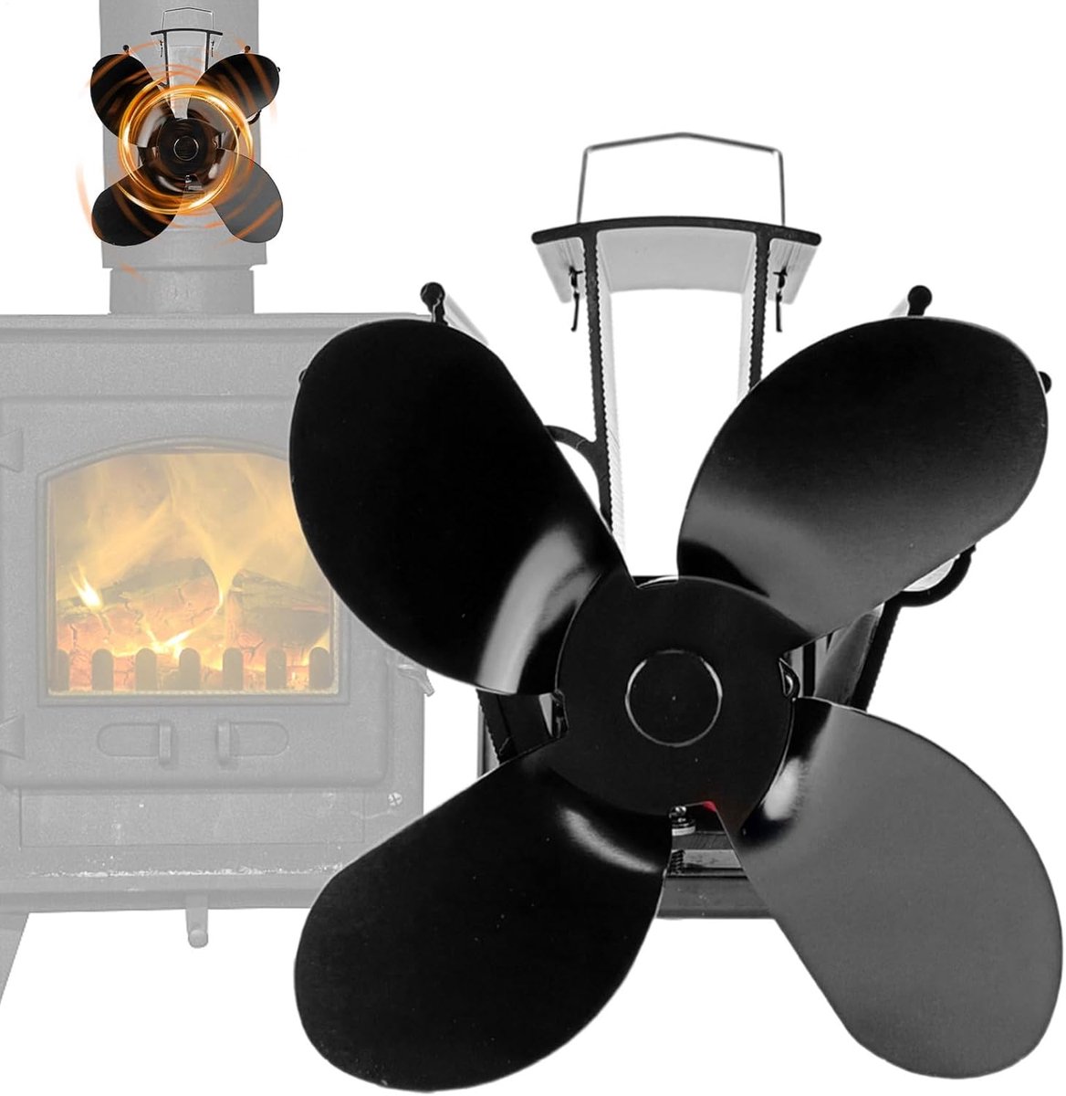 Haardventilator - Kachel Ventilator - Warmte Verdelen - Thermo-elektrisch Aangedreven - 18.9x18.9x18.9 cm - Zwart