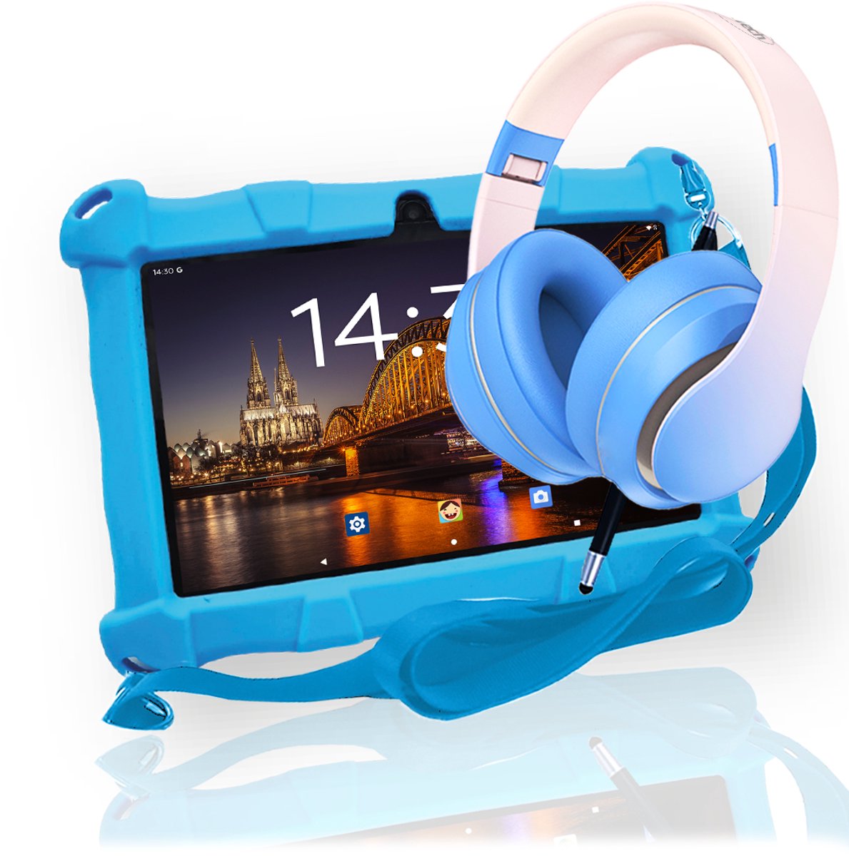 Bol.com AngelTech Kinderpakket Slim - AngelTech Kindertablet Slim + AngelTech Kinderkoptelefoon - Combipakket - Kindertablet Van... aanbieding