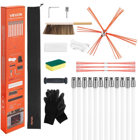 VEVOR Schoorsteenborstelset, Max. 12 M Lengte, Schoorsteenborstels