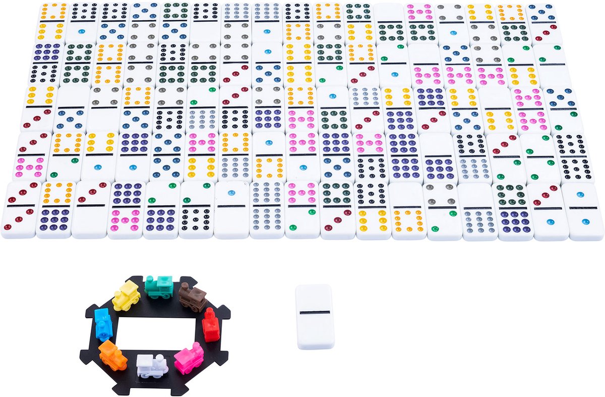 Domino Dubbel 12 Mexican Train – 91 Stenen met Gekleurde Ogen – Houten Kist met Schuifdeksel – Inclusief Station & Treinen – Strategisch Familiespel – Engelhart — afbeelding 7