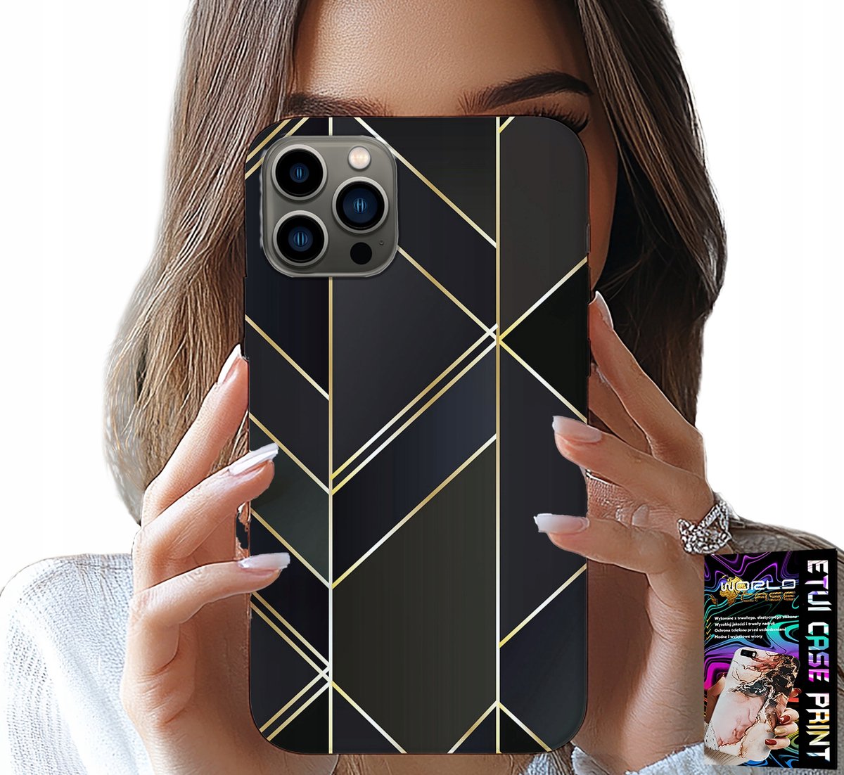 HOESJE VOOR IPHONE 13 PRO MAX - GOUDEN FRAME, ELEGANTE PATRONEN + GLAS
