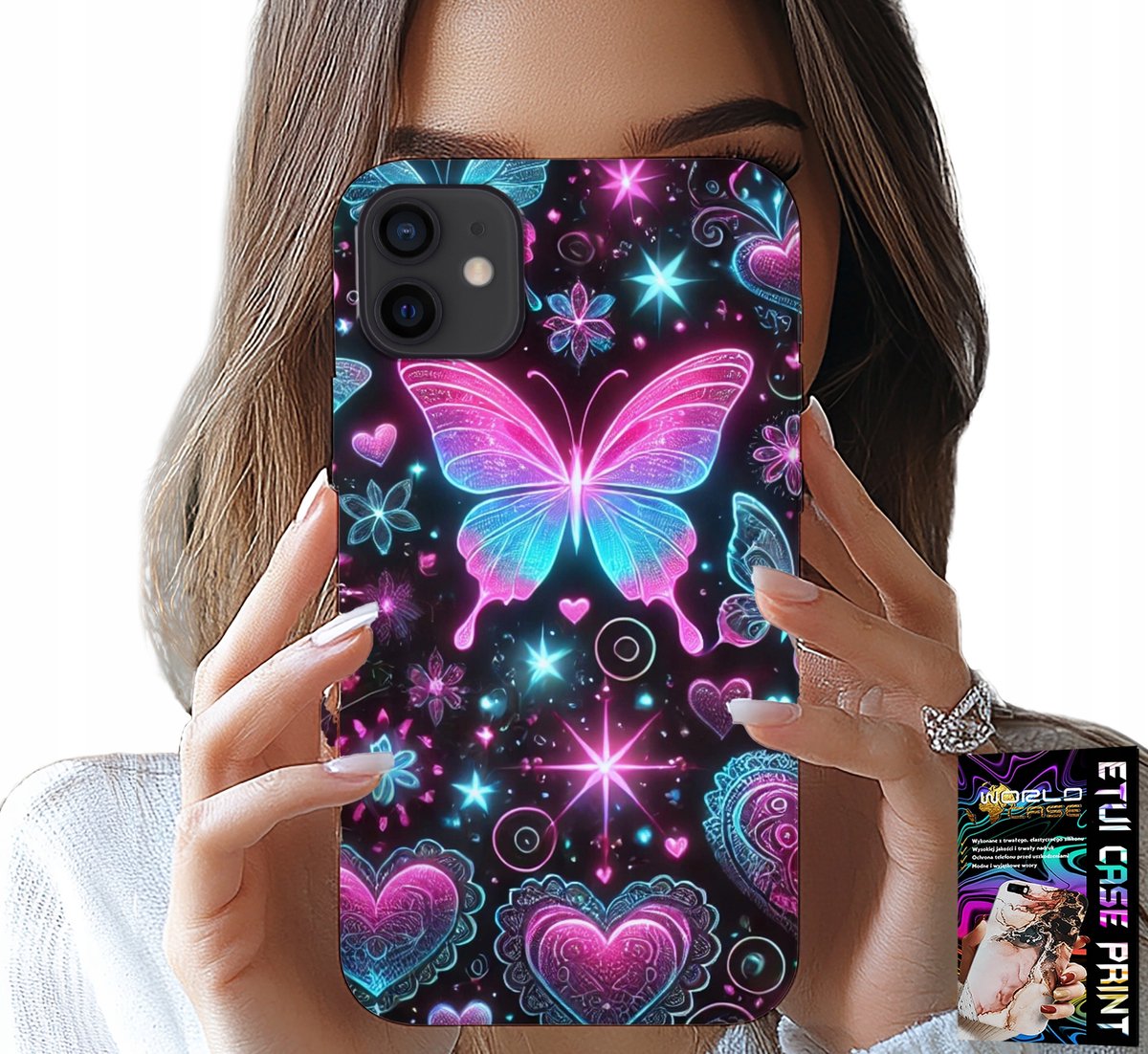 HOESJE VOOR IPHONE 13 MINI - KLEURRIJK VLINDER-HARTMODEL