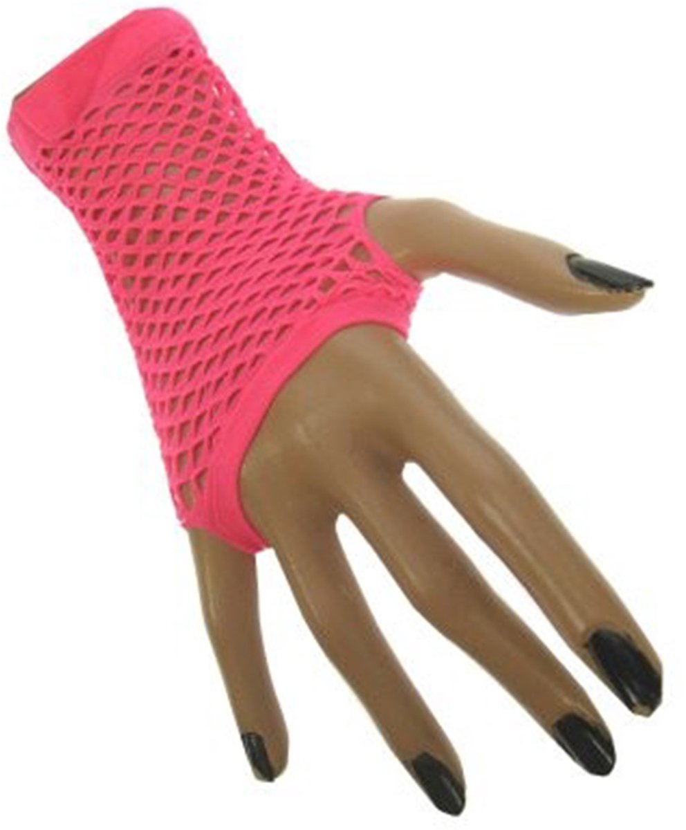 Nethandschoenen Vingerloos fluorescerend roze kort