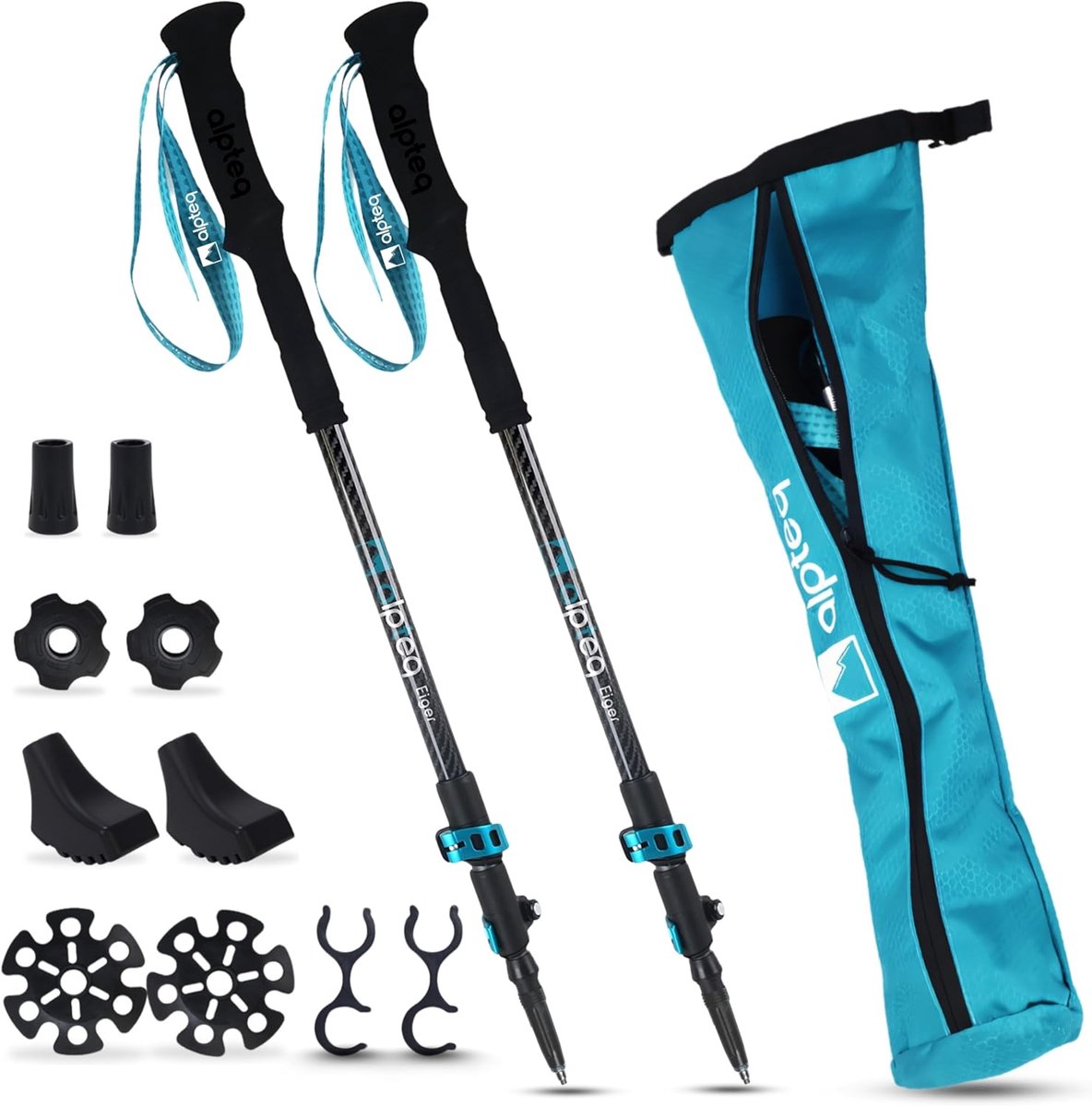 Telescopische Wandelstokken - Trekkingstokken Carbon - Outdoor Wandelen - Ultralicht Schokdempend - 65-135 cm - Blauw