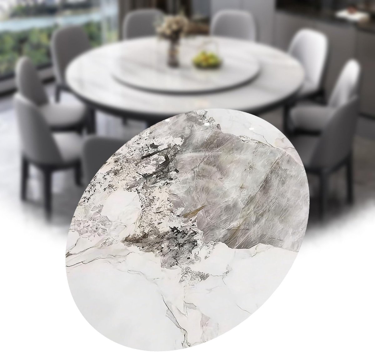 Draaiplateau - Dienblad - Tafel serveren - Steen met structuur - 80 cm - Zwart-wit