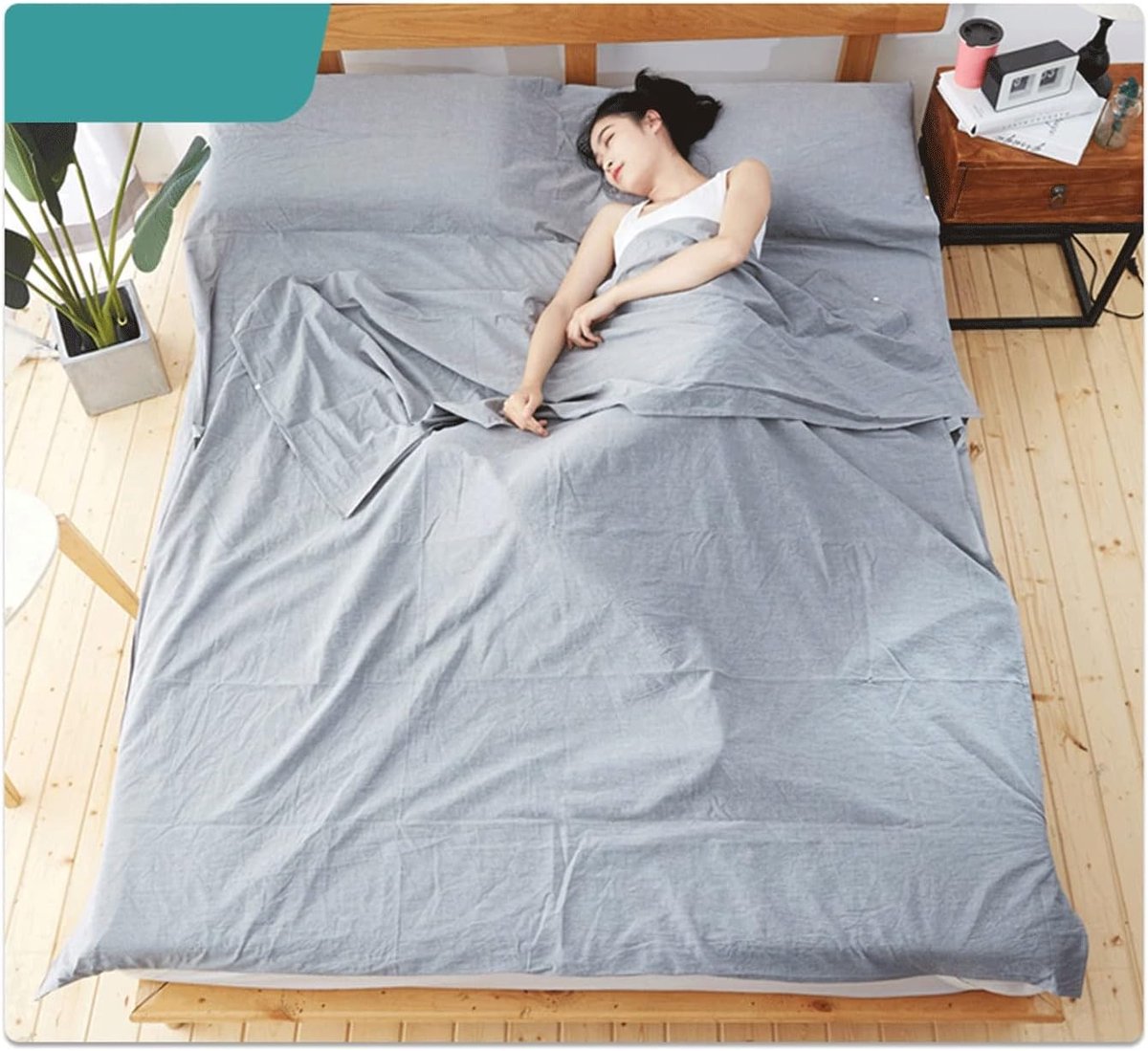 Slaapzak Voering - Reis Laken - Comfortabel Slapen - Ademend Katoen - 160x210cm - Grijze