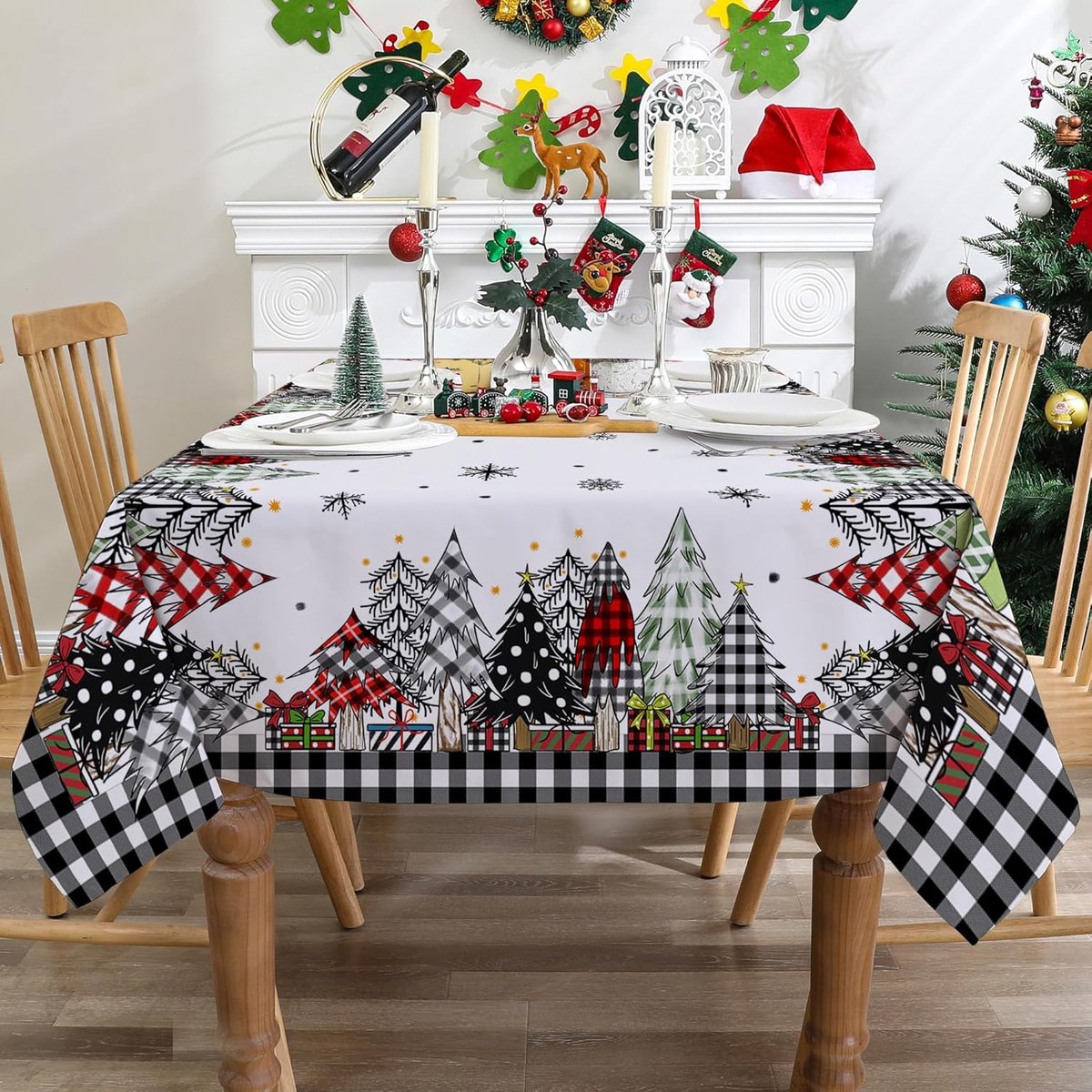 Kerst Tafelkleed - Feestdecoratie - Keuken Decoreren - Waterbestendig - 152 x 213 cm - Zwart Wit