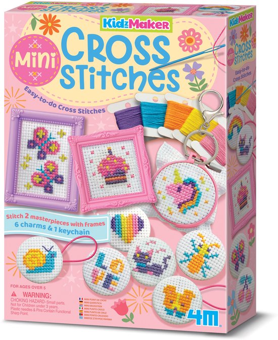 4M Knutselen - Mini Kruissteek Borduren - Kids - Creatief Speelgoed - Hobbypakket - KidzMaker - 5+