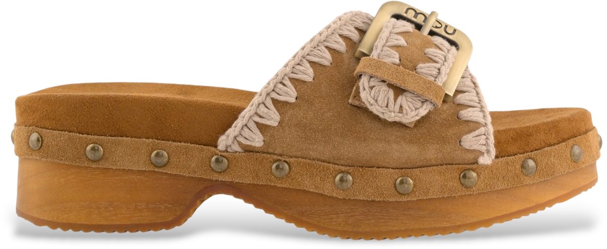 Mou Bruine suède Lage Hak Houten Klomp sandalen